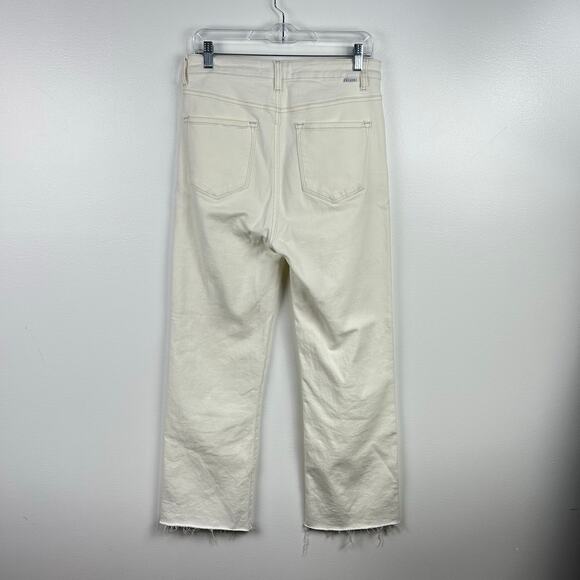 Risen Ivory Cream White Jeans High Rise Rae Hem Slit Straight Jeans Size 13 - Picture 3 of 9